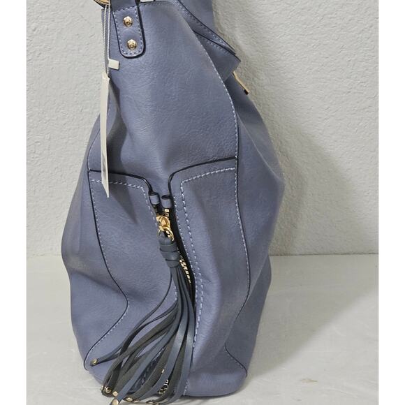 LeMiel Vegan Leather Blue 15" x 16" tote Shoulder Bag - Picture 7 of 12